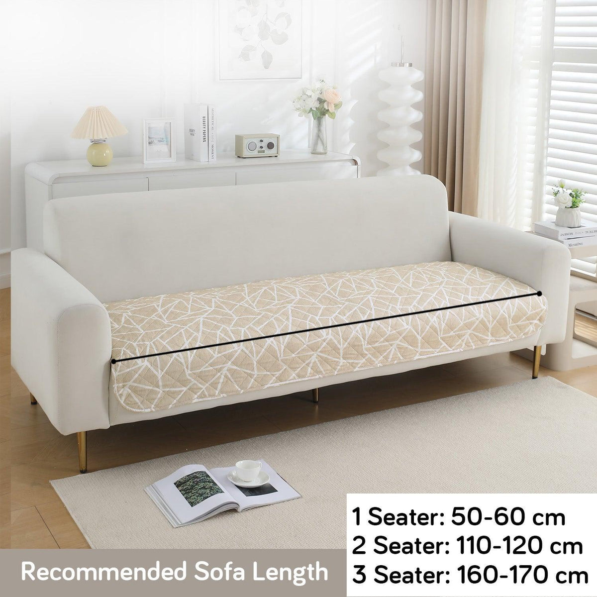 HOKIPO Water Repellent Sofa Seat Mat for 1/2/3 Seater - Beige Abstract Geometry - HOKIPO | Har Ghar ka Humsafar