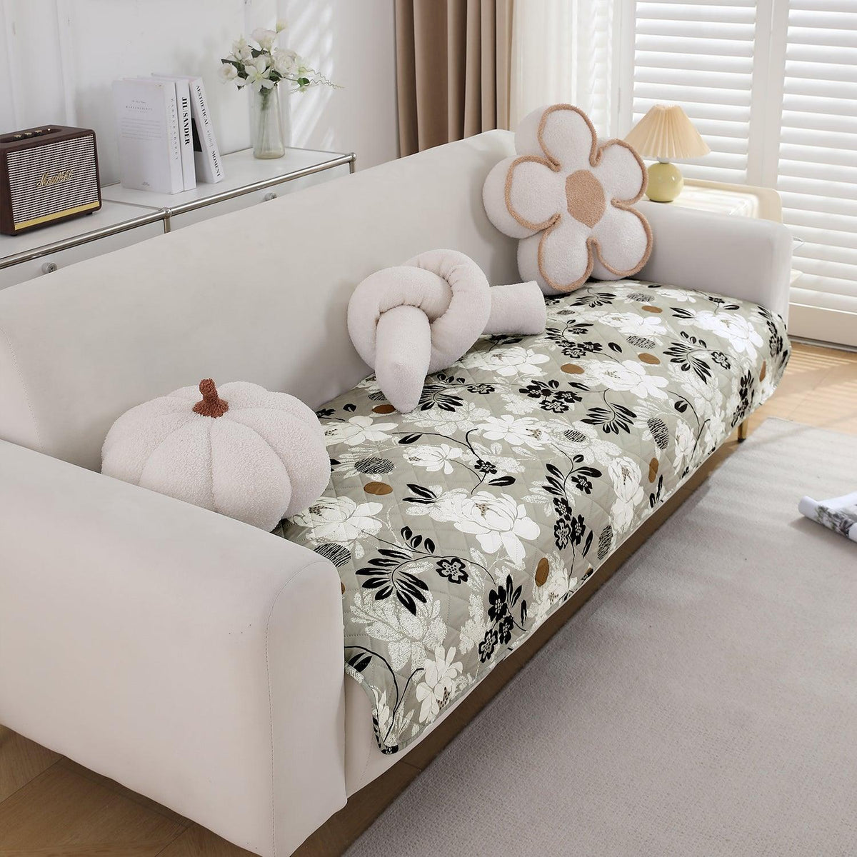 HOKIPO Water Repellent Sofa Seat Mat for 1/2/3 Seater - Feather Brown Floral - HOKIPO | Har Ghar ka Humsafar