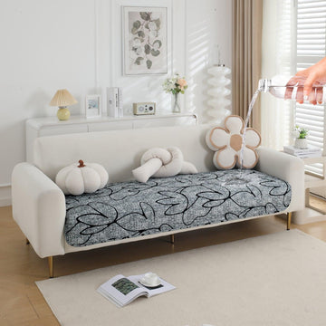 HOKIPO Water Repellent Sofa Seat Mat for 1/2/3 Seater - Intense Grey Abstract Floral - HOKIPO | Har Ghar ka Humsafar