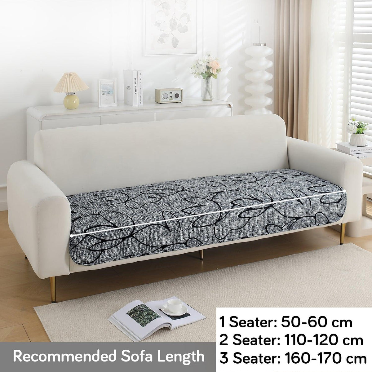 HOKIPO Water Repellent Sofa Seat Mat for 1/2/3 Seater - Intense Grey Abstract Floral - HOKIPO | Har Ghar ka Humsafar