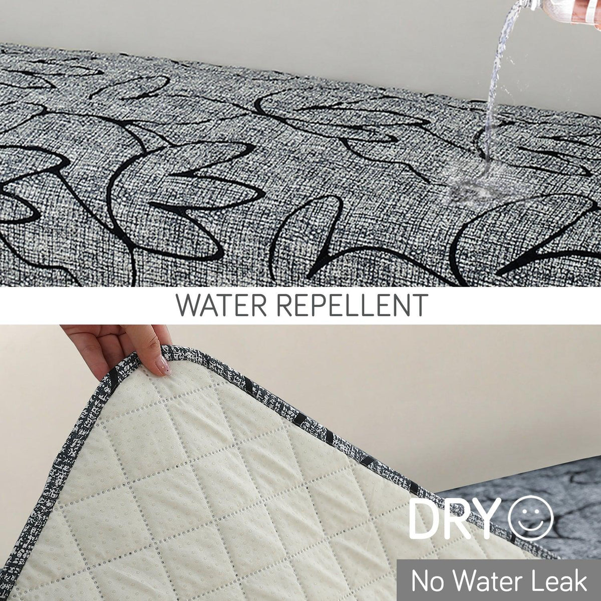 HOKIPO Water Repellent Sofa Seat Mat for 1/2/3 Seater - Intense Grey Abstract Floral - HOKIPO | Har Ghar ka Humsafar