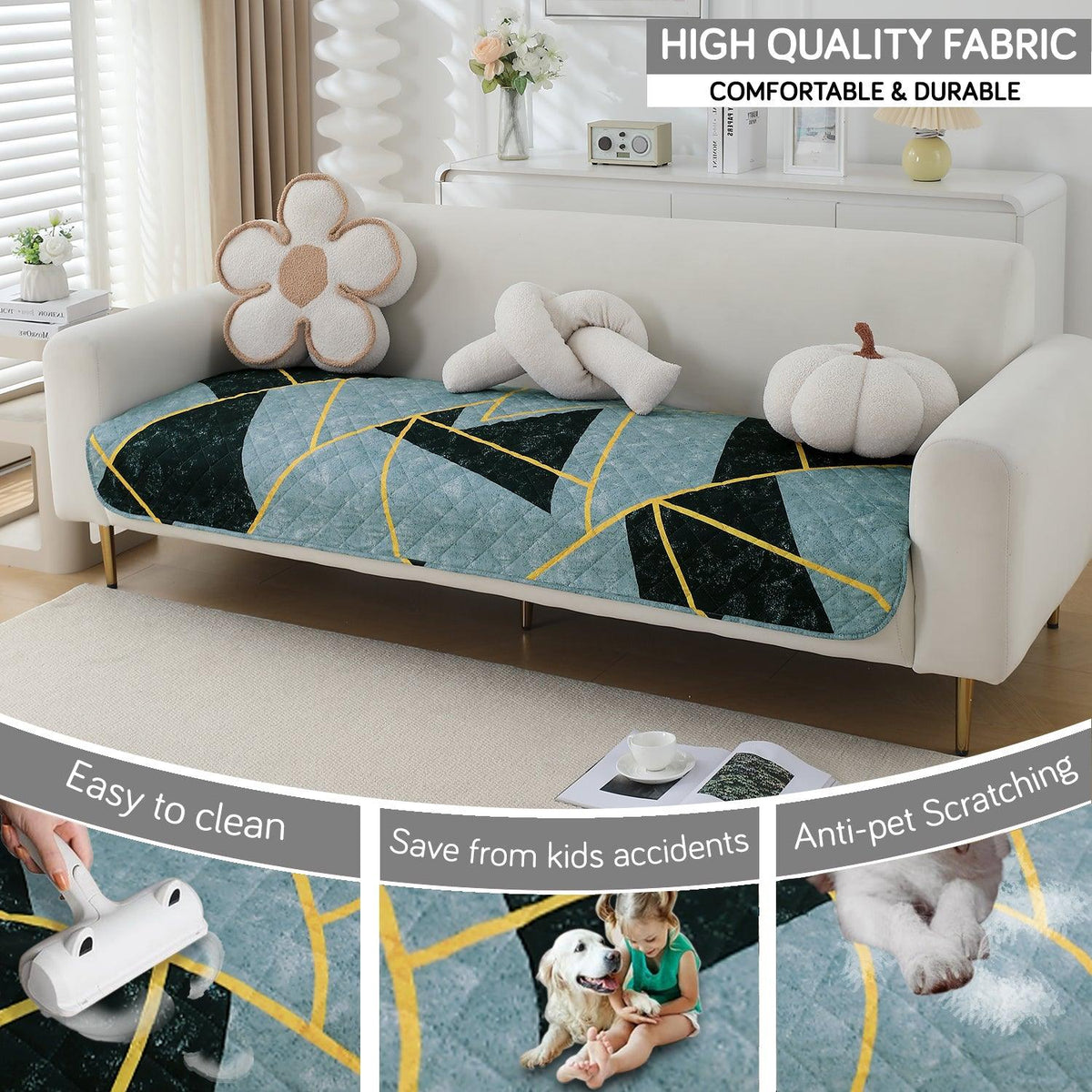 HOKIPO Water Repellent Sofa Seat Mat for 1/2/3 Seater - Multicolor Abstract Geometry - HOKIPO | Har Ghar ka Humsafar