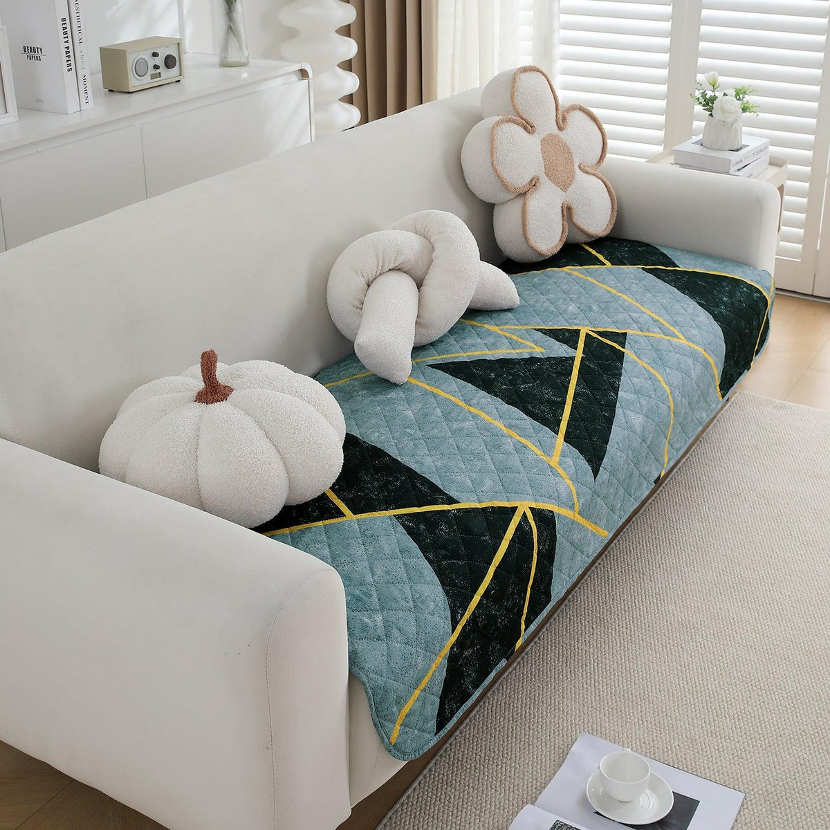 HOKIPO Water Repellent Sofa Seat Mat for 1/2/3 Seater - Multicolor Abstract Geometry - HOKIPO | Har Ghar ka Humsafar