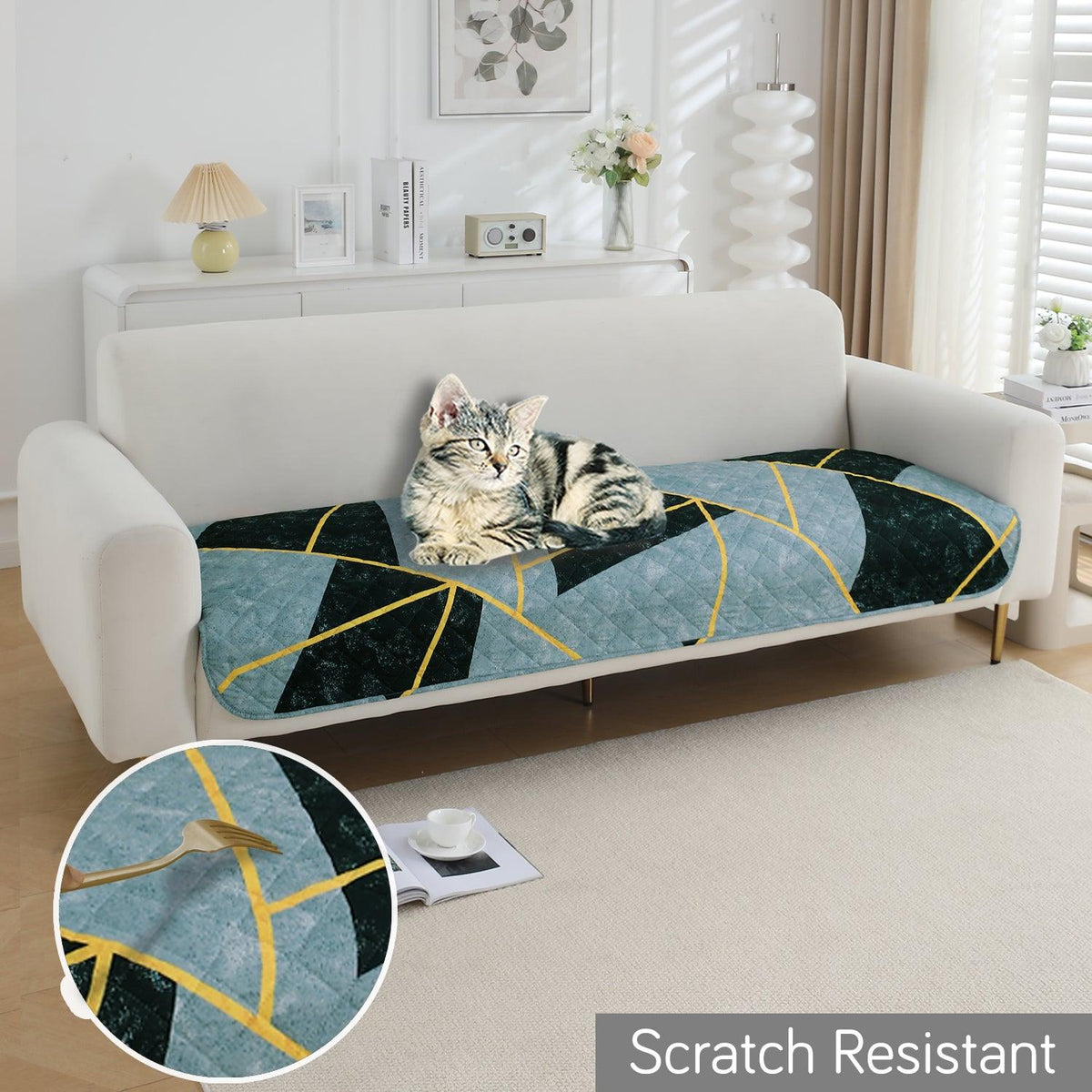 HOKIPO Water Repellent Sofa Seat Mat for 1/2/3 Seater - Multicolor Abstract Geometry - HOKIPO | Har Ghar ka Humsafar
