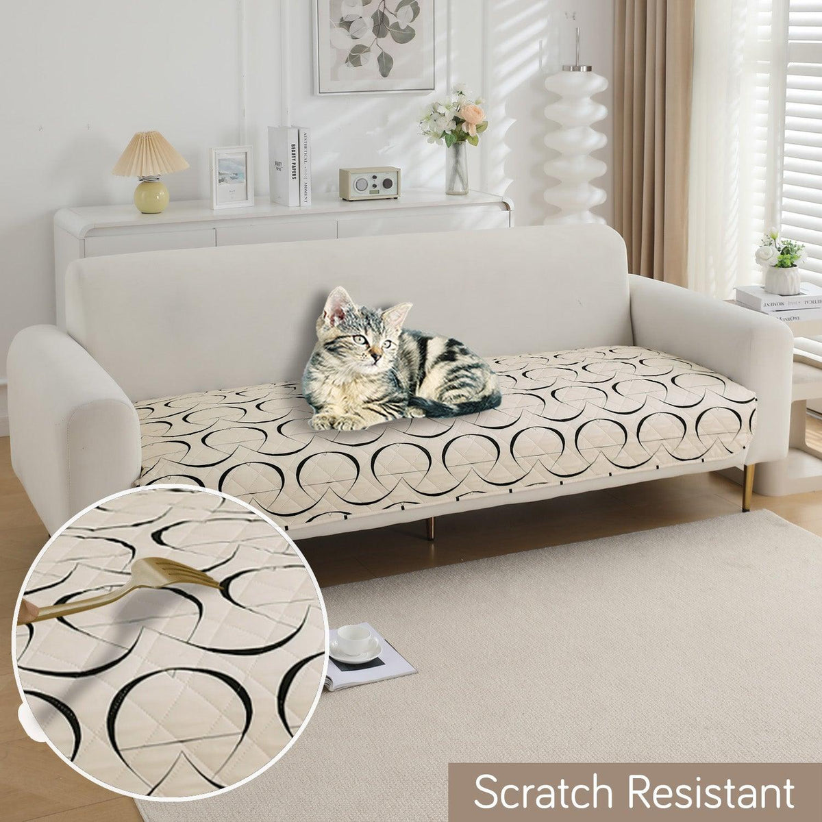 HOKIPO Water Repellent Sofa Seat Mat for 1/2/3 Seater - Natural Beige Abstract Art - HOKIPO | Har Ghar ka Humsafar