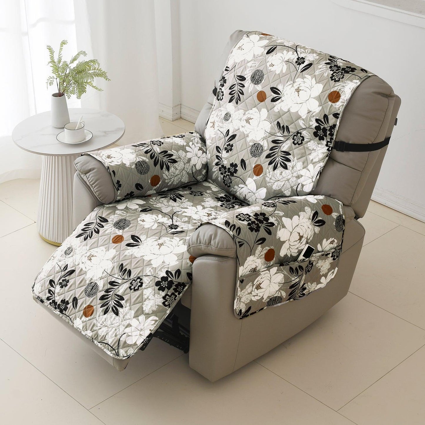 HOKIPO Water Repellent & Waterproof Quilted Recliner Sofa Cover for Small / Large - Feather Brown Floral - HOKIPO | Har Ghar ka Humsafar