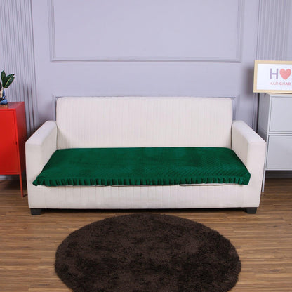 Holland Velvet Sofa Cover Seat Mat with Frill for 1/2/3 - Seater, Bottle Green - HOKIPO | Har Ghar ka Humsafar