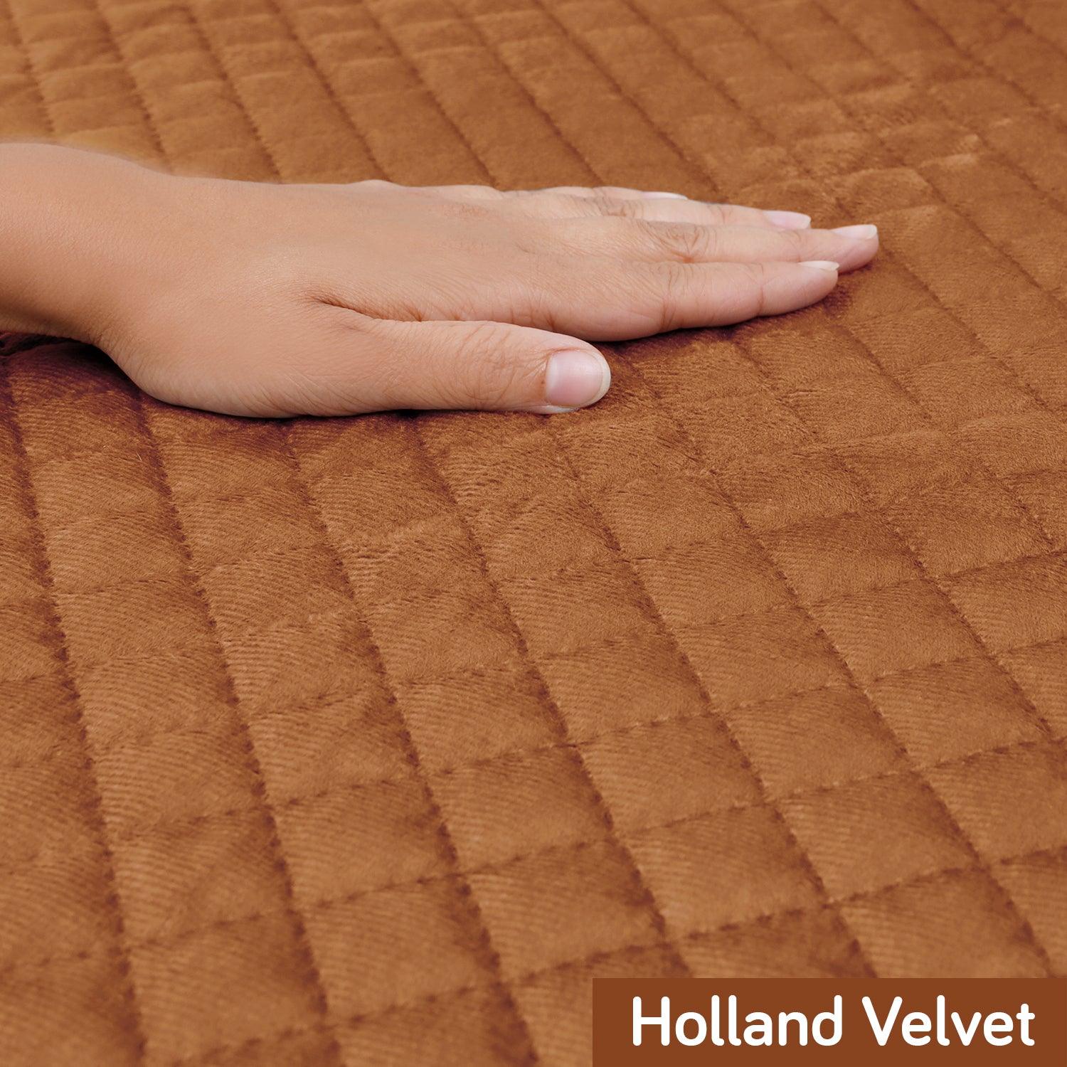 Holland Velvet Sofa Cover Seat Mat with Frill for 1/2/3 - Seater, Copper - HOKIPO | Har Ghar ka Humsafar