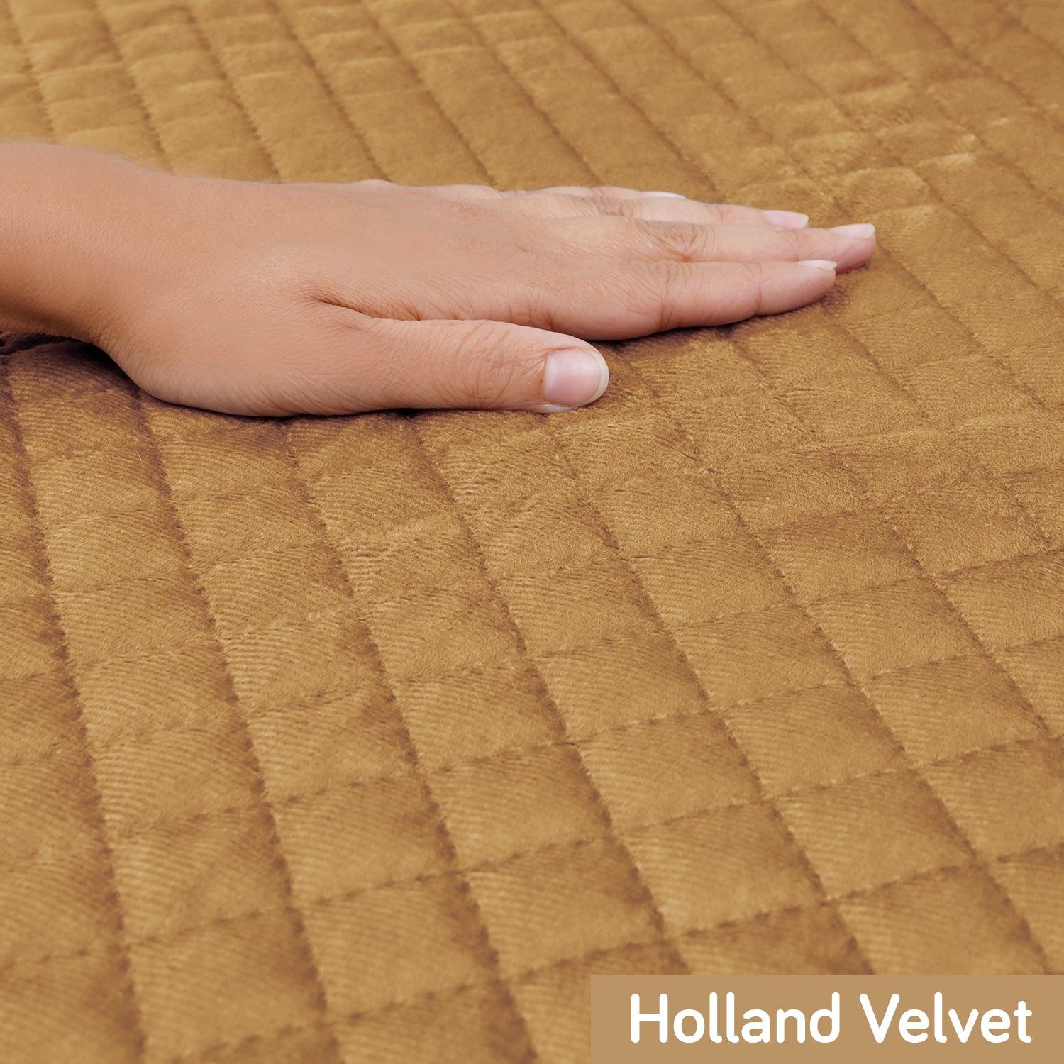 Holland Velvet Sofa Cover Seat Mat with Frill for 1/2/3 - Seater, Gold - HOKIPO | Har Ghar ka Humsafar