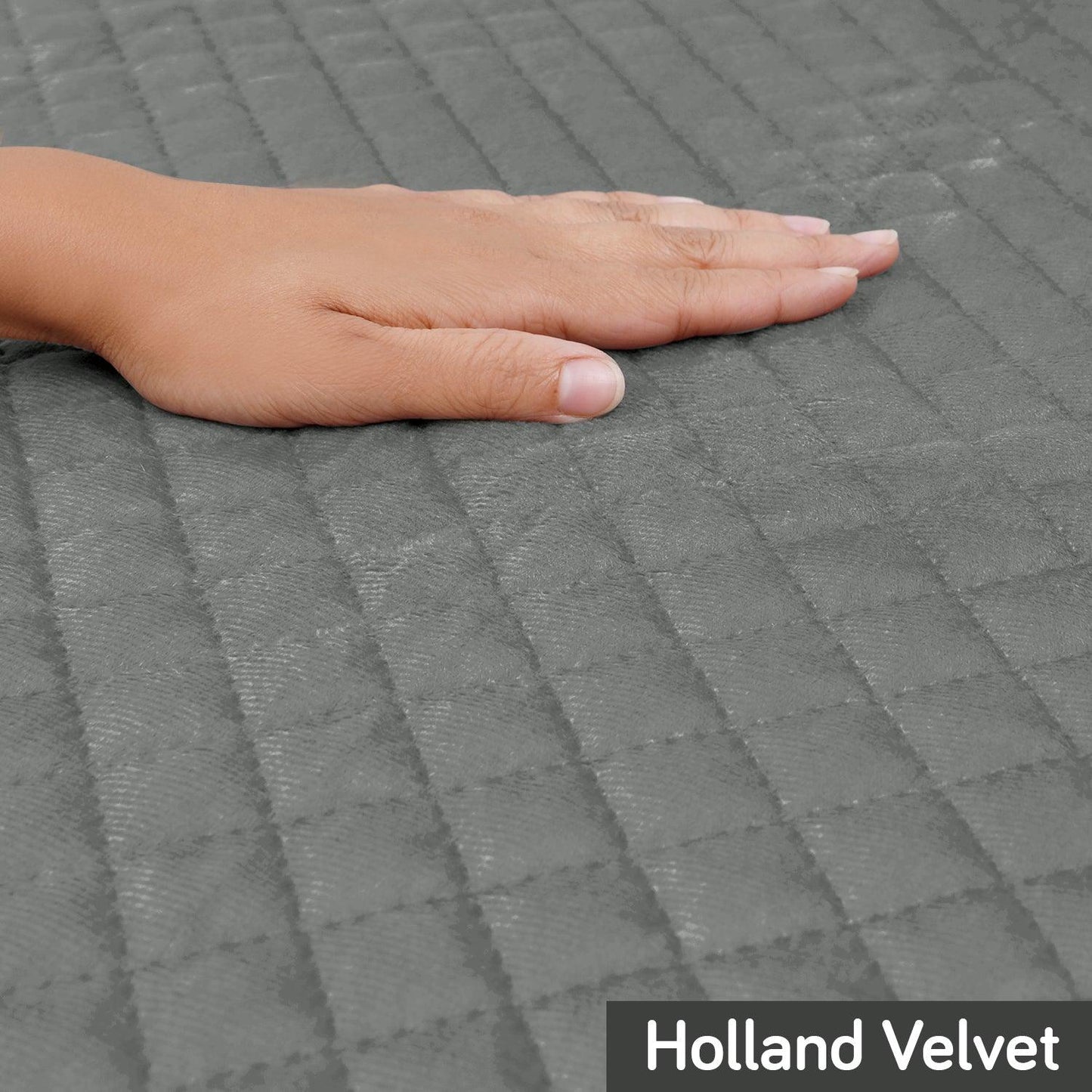 Holland Velvet Sofa Cover Seat Mat with Frill for 1/2/3 - Seater, Grey - HOKIPO | Har Ghar ka Humsafar
