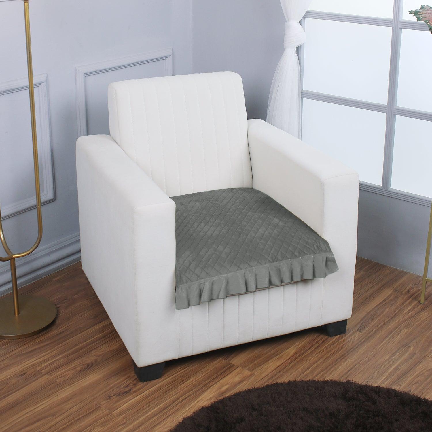 Holland Velvet Sofa Cover Seat Mat with Frill for 1/2/3 - Seater, Grey - HOKIPO | Har Ghar ka Humsafar
