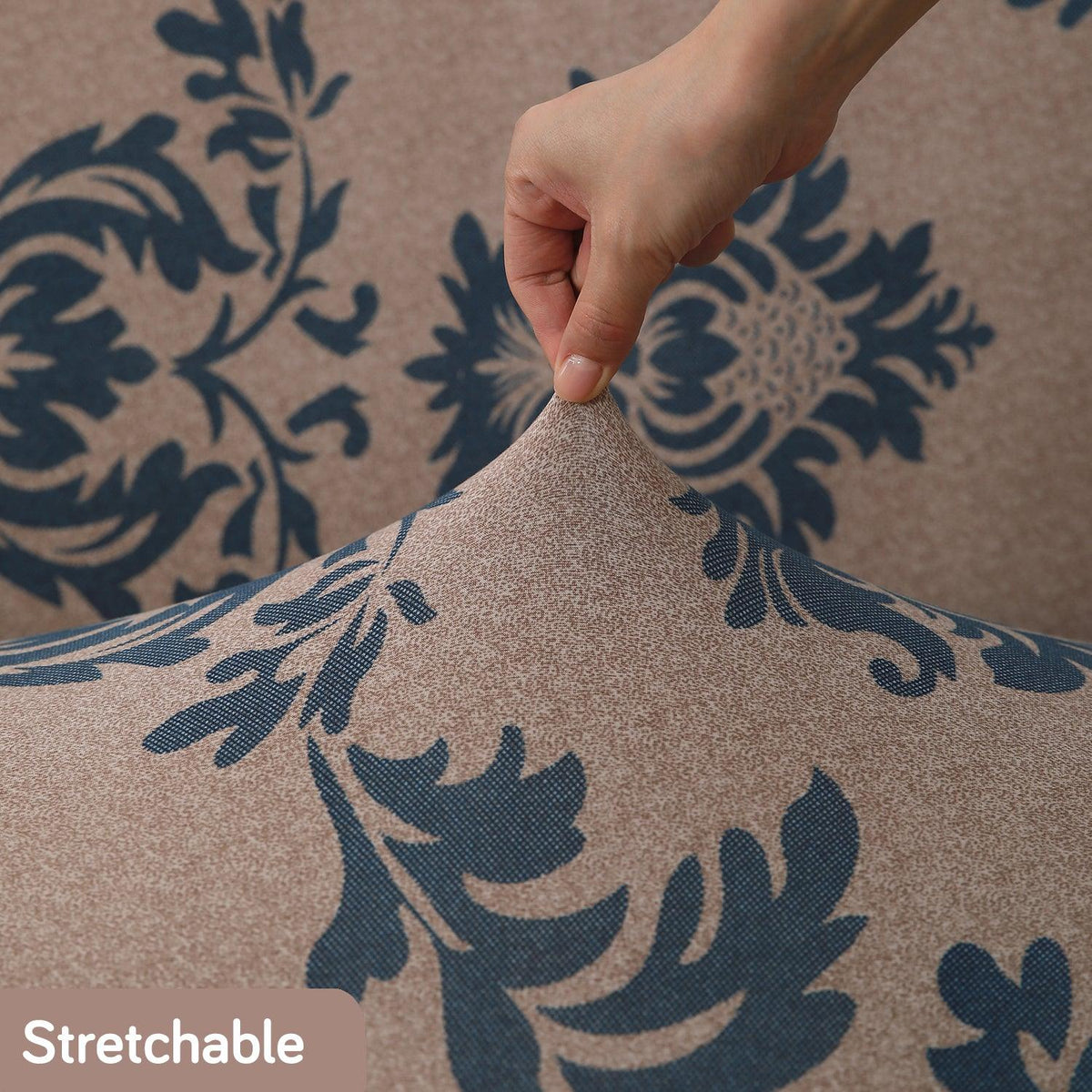 Light Coffee Lotus Damask Print stretchable sofa cover set