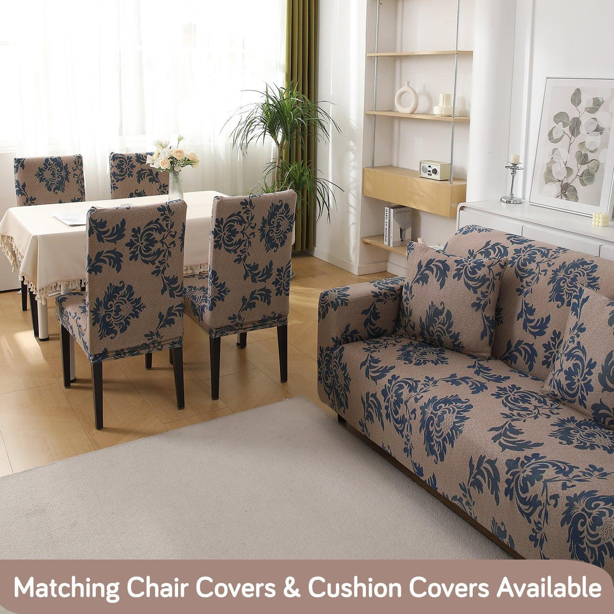 Buy Light Coffee Lotus Damask Print Matching elastic covers for chairs and sofas