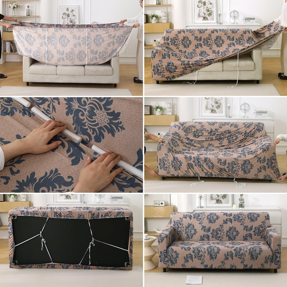 Light Coffee Lotus Damask – Step-by-step guide to put on an elastic sofa cover