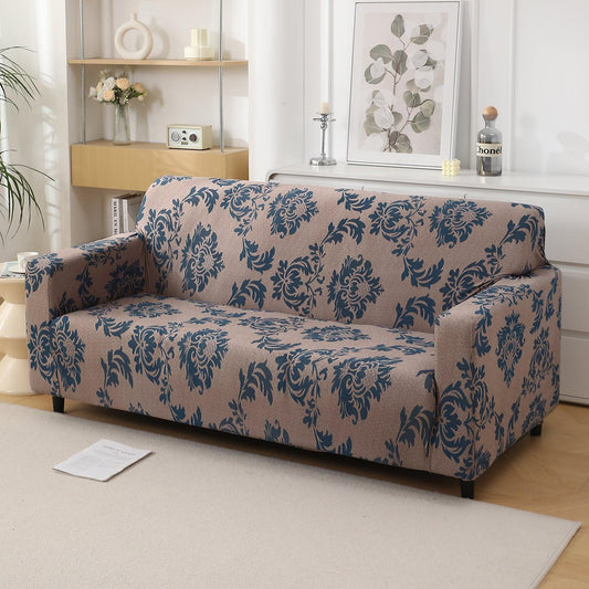 Light Coffee Lotus Damask Printed Stretchable Sofa Cover - HOKIPO | Har Ghar ka Humsafar