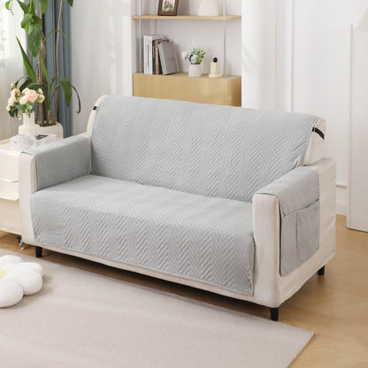 Light Grey Quilted Sofa Mat Cover with Pockets | Non - Slip & Full Fitted | 1/2/3 Seater - HOKIPO | Har Ghar ka Humsafar