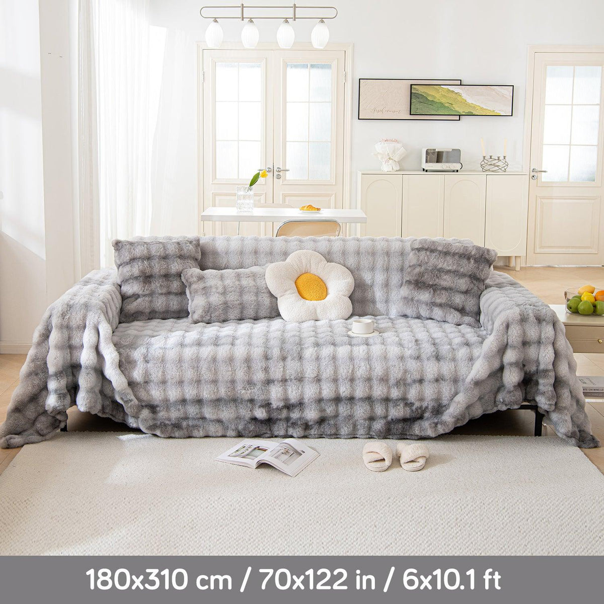 Buy Grey Gradient Faux Rabbit Wool Sofa Throws | HOKIPO