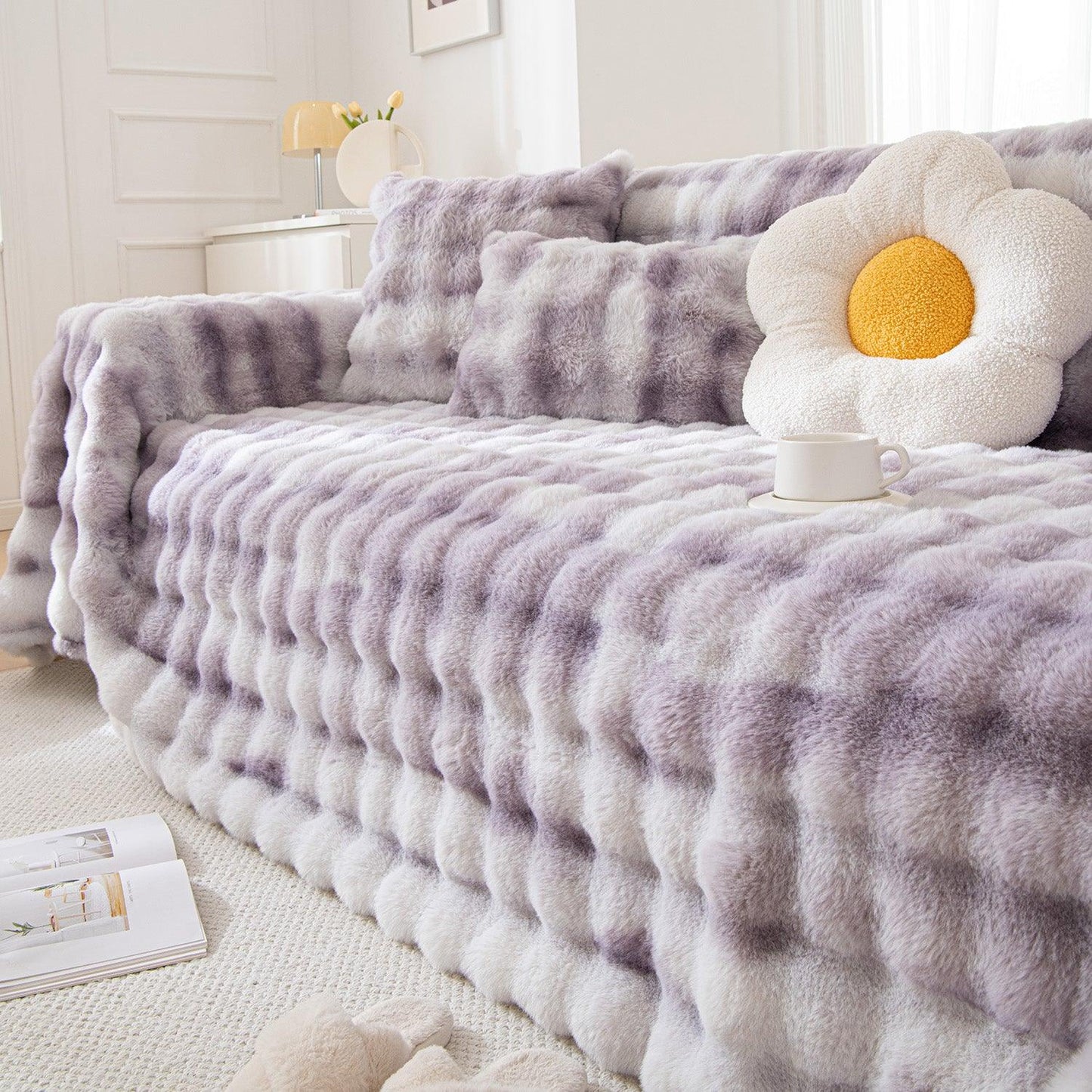 Luxury Gradient Faux Rabbit Wool Sofa Throw Fluffy Sofa Cover, Violet - HOKIPO | Har Ghar ka Humsafar