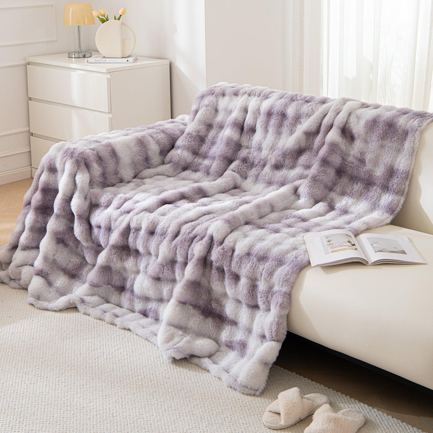 Luxury Gradient Faux Rabbit Wool Sofa Throw Fluffy Sofa Cover, Violet - HOKIPO | Har Ghar ka Humsafar