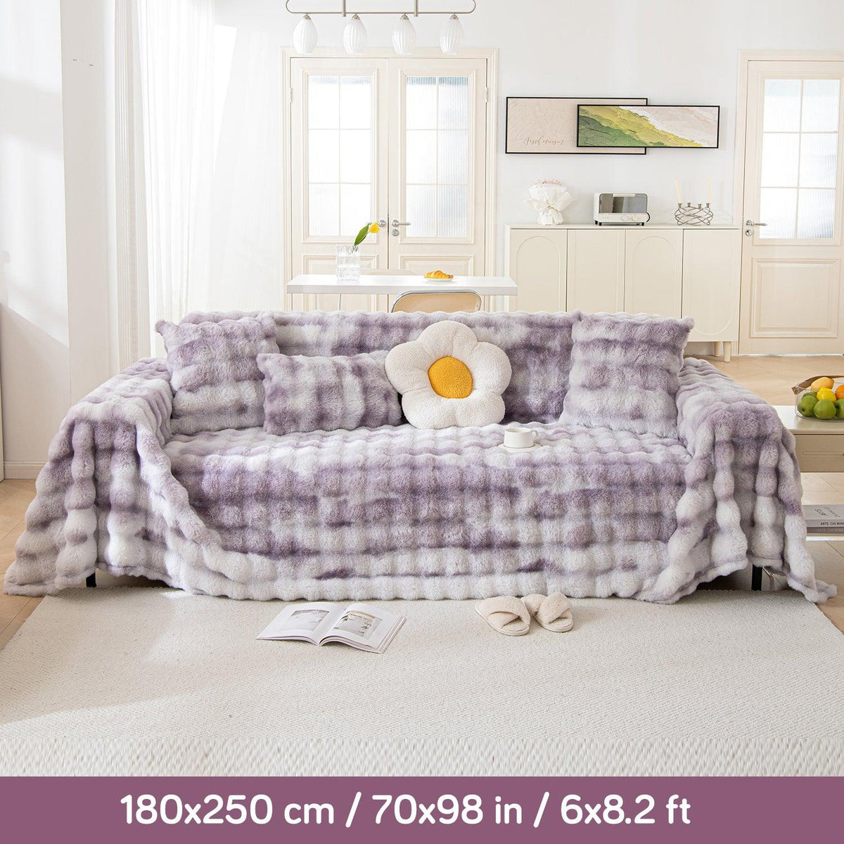 Violet Premium Gradient Faux Rabbit Wool Sofa Throw | HOKIPO