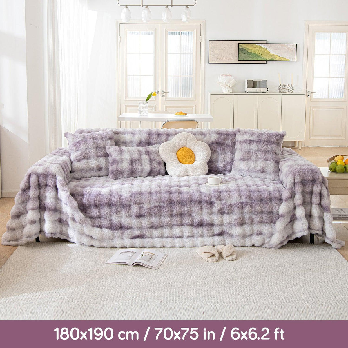 Violet Luxury Gradient Faux Rabbit Wool Sofa Throw cover available for 1, 2 & 3 seaters | HOKIPO