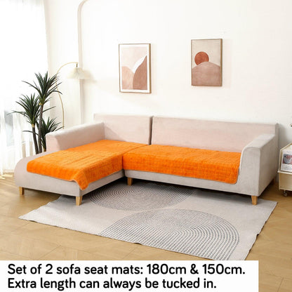 Luxury Plush Sofa Mat for 3 Seater and 2 Seater Sofa (L Shape), Orange - HOKIPO | Har Ghar ka Humsafar