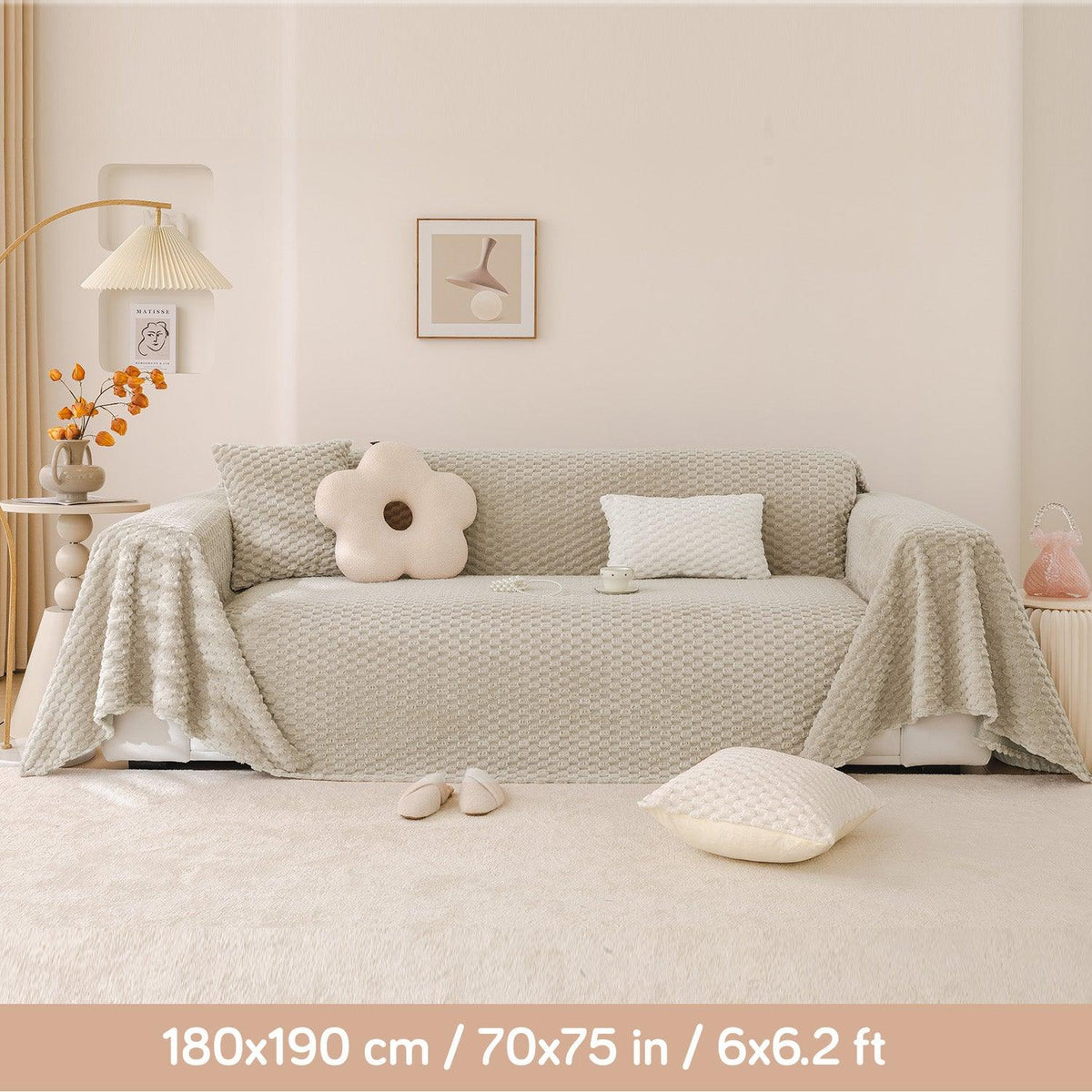 Sand Brown Rabbit Plush Sofa Throw cover available for 1, 2 & 3 sets | HOKIPO