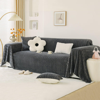 Luxury Rabbit Plush Sofa Throw, Charcoal Grey - HOKIPO | Har Ghar ka Humsafar