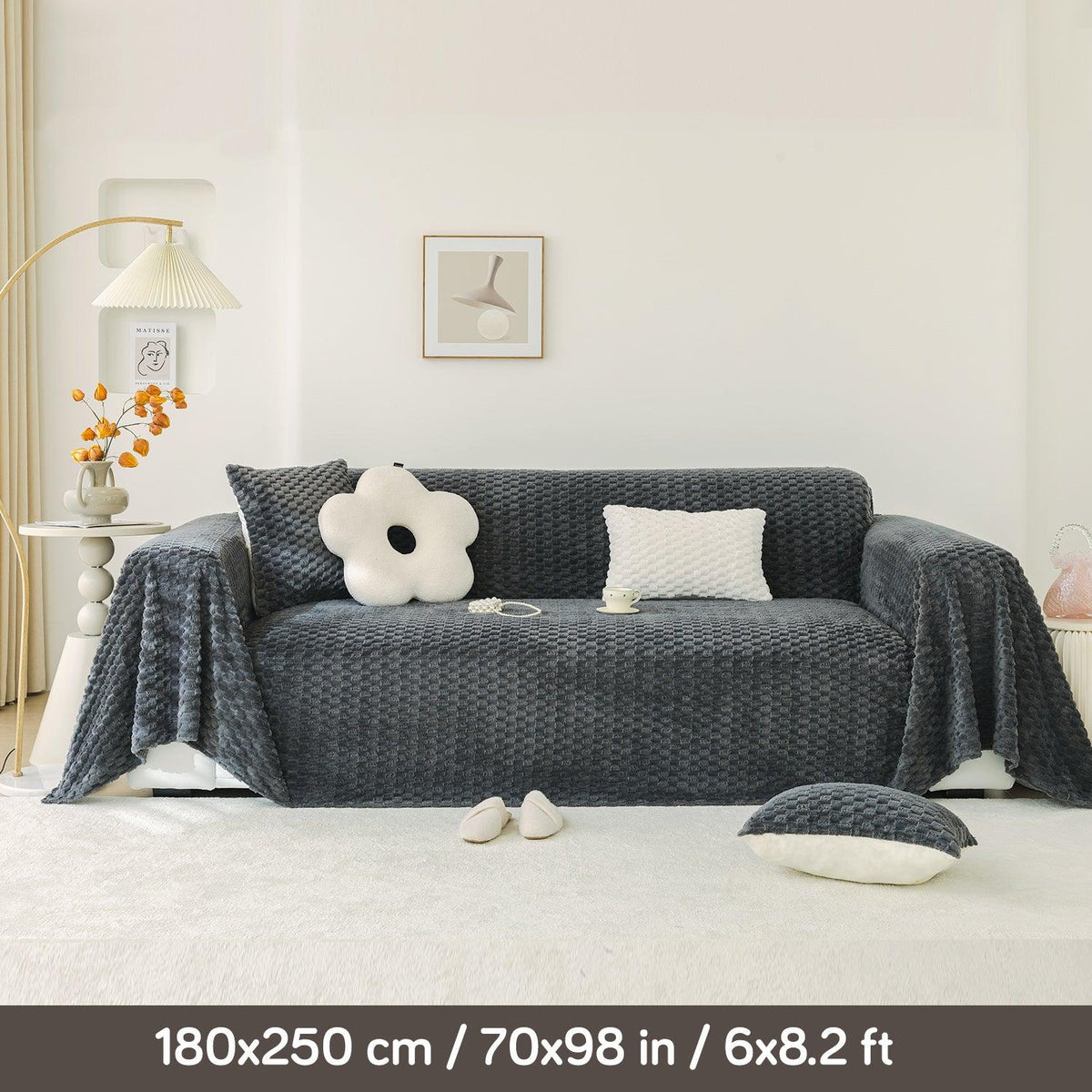 Charcoal Grey Premium Rabbit Plush Sofa Throw | HOKIPO
