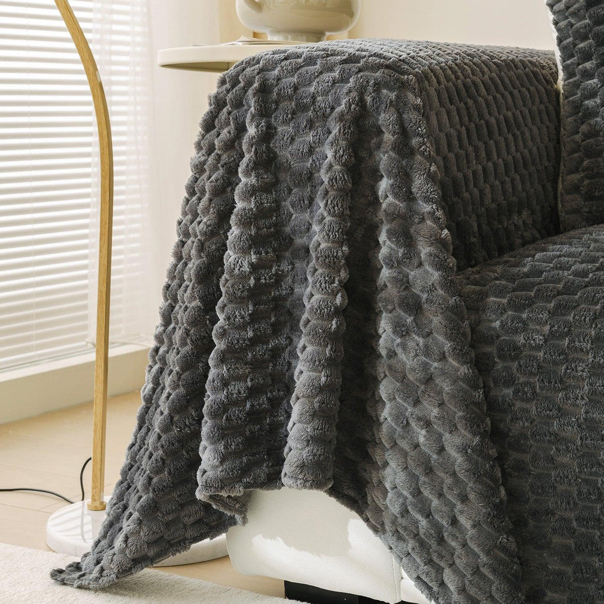 Shop Charcoal Grey Premium Rabbit Plush Sofa Throw online at HOKIPO