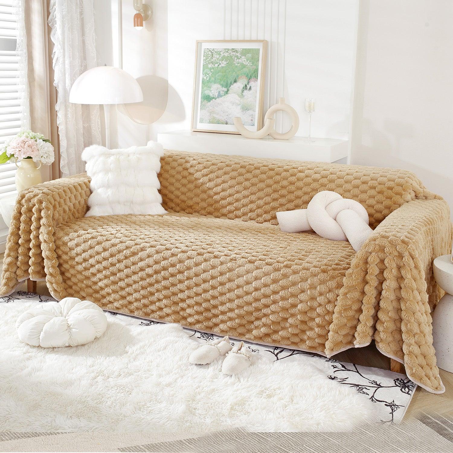 Luxury Rabbit Wool Plush Sofa Throw, Canvas Brown | HOKIPO