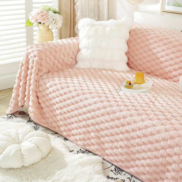 Luxury Rabbit Wool Plush Sofa Throw, Flamingo Pink - HOKIPO | Har Ghar ka Humsafar