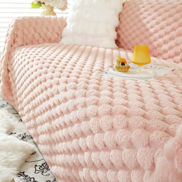 Luxury Rabbit Wool Plush Sofa Throw, Flamingo Pink - HOKIPO | Har Ghar ka Humsafar