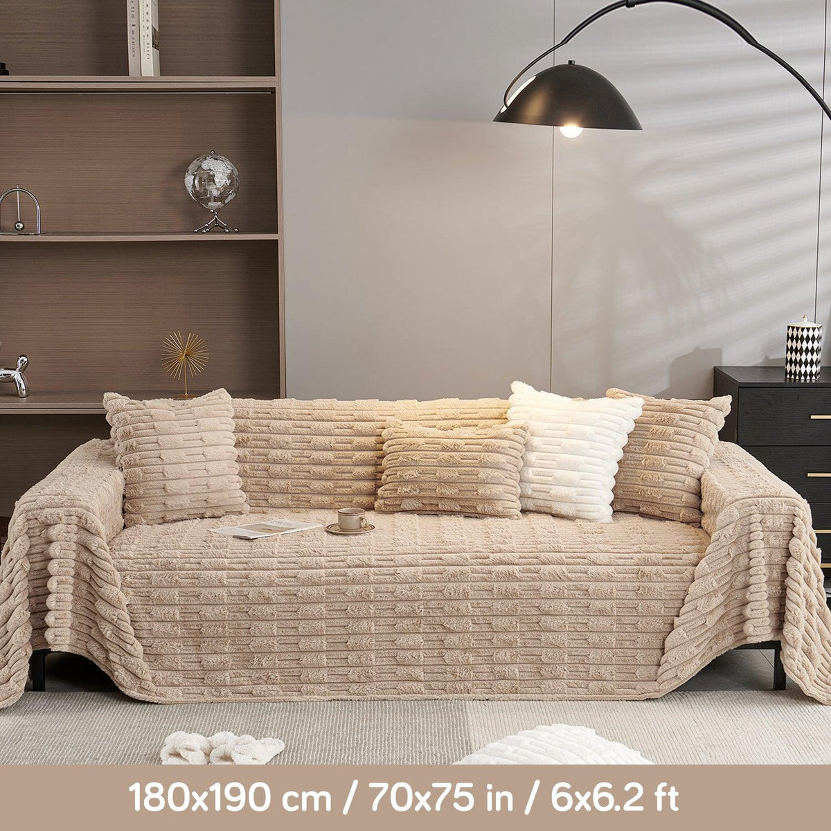 Buy Beige Luxury Waxy Faux Rabbit Fluffy Plush Sofa Throw | HOKIPO