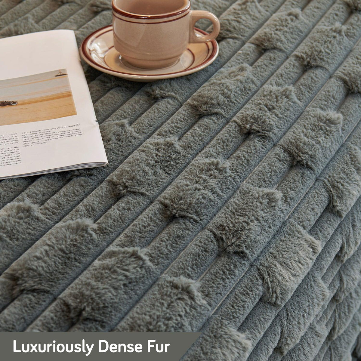 Soft & Smooth Charcoal Grey Luxury Waxy Faux Rabbit Fluffy Plush Sofa Throw Blanket​ | HOKIPO