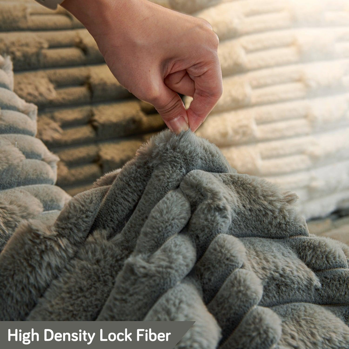 Cozy Premium Charcoal Grey Luxury Waxy Faux Rabbit Fluffy Plush Sofa Throw Blanket​ | HOKIPO