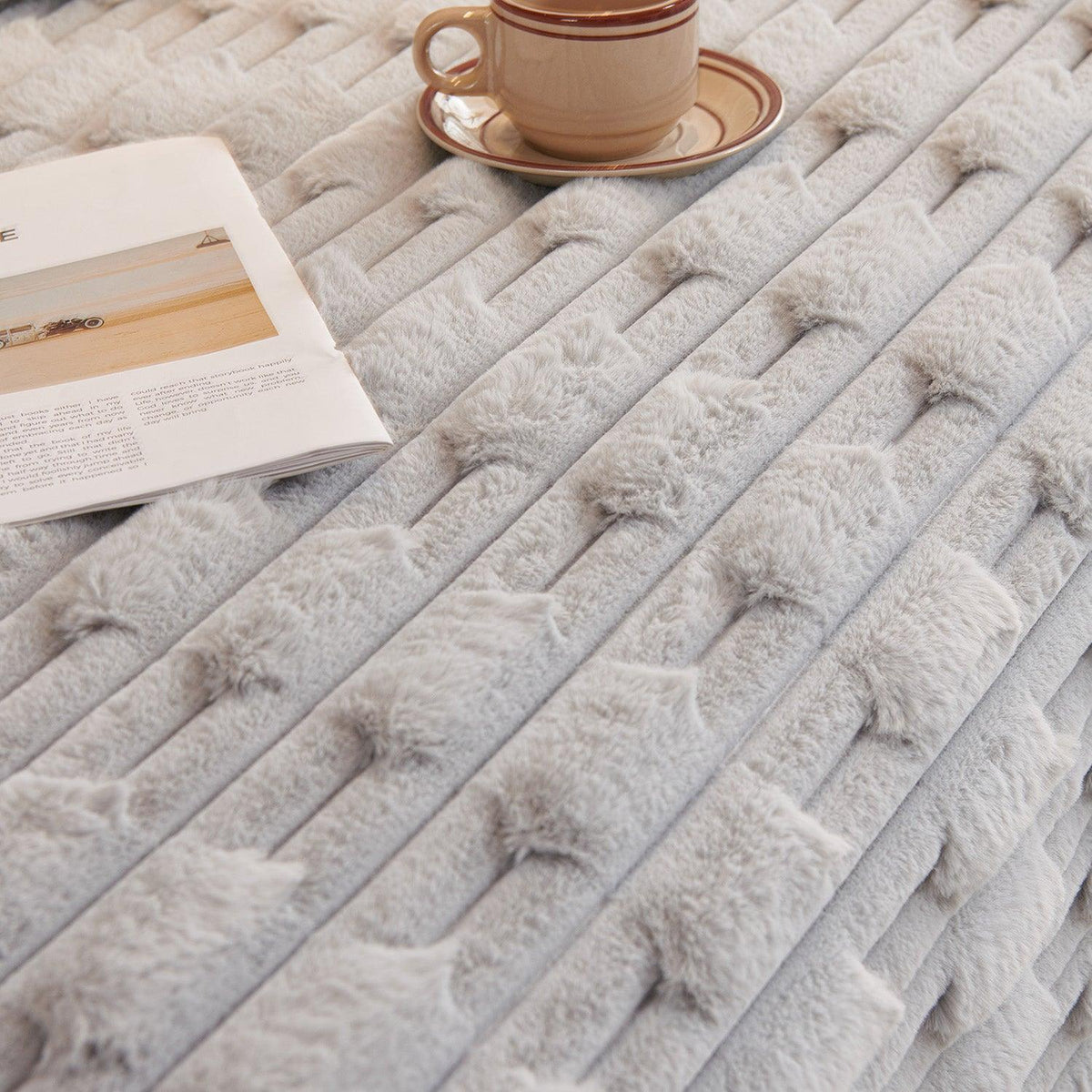 Buy Cloud Grey Luxury Waxy Faux Rabbit Fluffy Plush Sofa Throw | HOKIPO