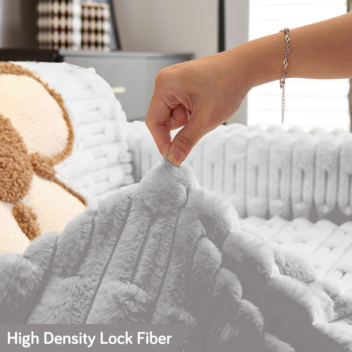 Cloud Grey Skin-friendly and incredibly comfortable Cloud Grey Luxury Waxy Faux Rabbit Fluffy Plush Sofa Throw Cover | HOKIPO