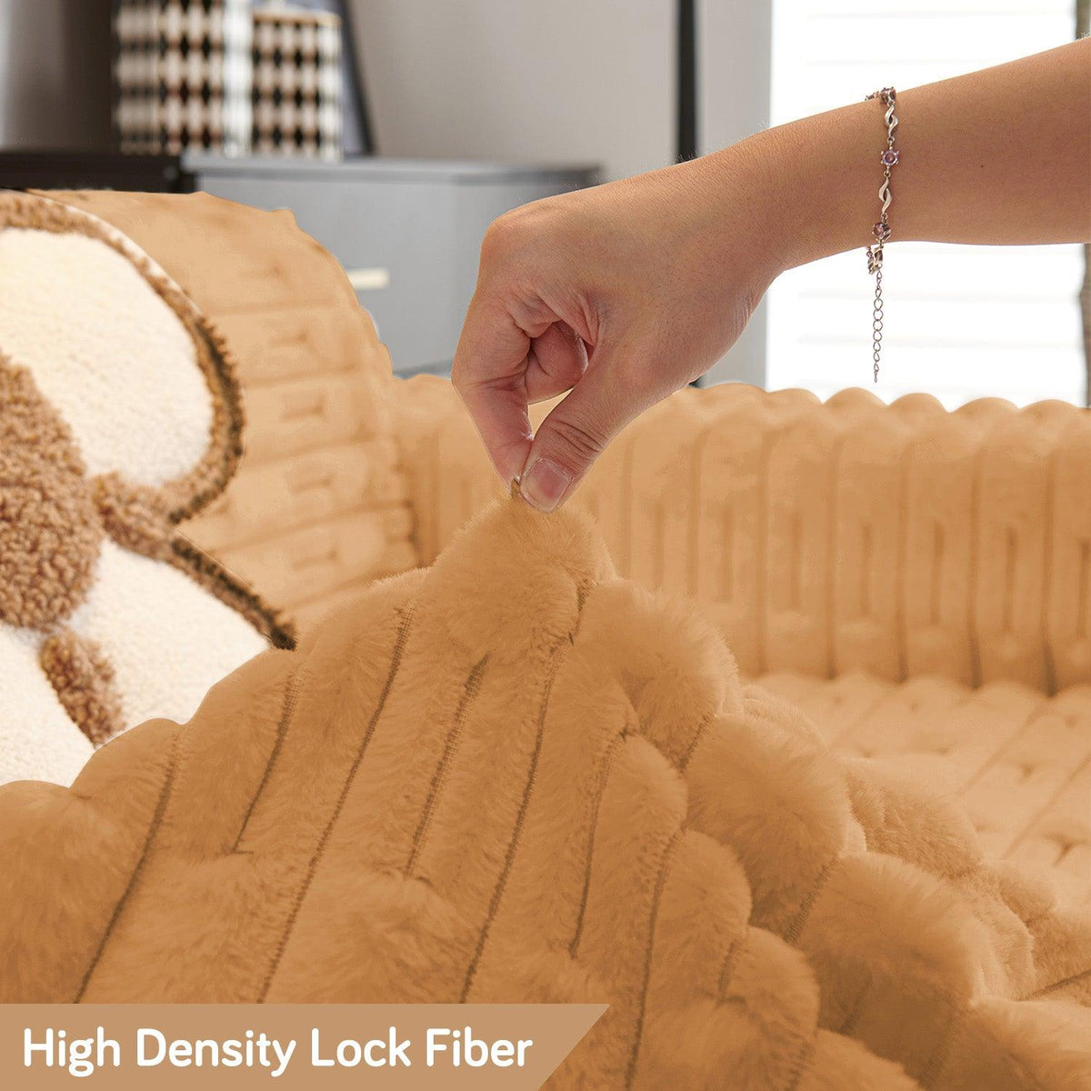 Buy Soft Ochre Brown Luxury Waxy Faux Rabbit Fluffy Plush Sofa Throw Blanket​ | HOKIPO