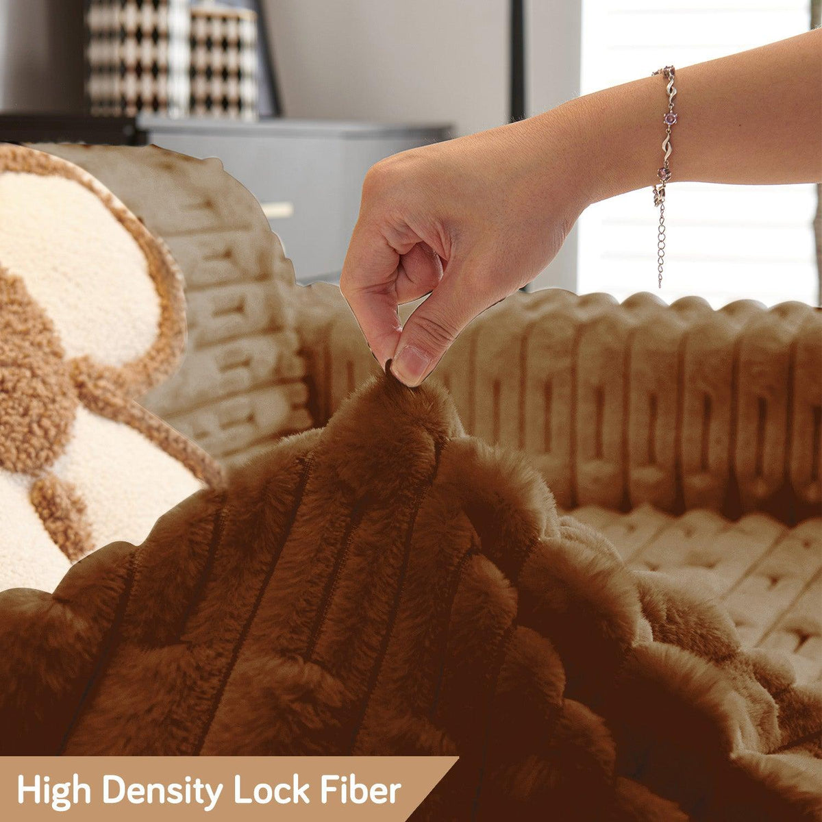 Russet Brown Skin-friendly and incredibly comfortable Russet Brown Luxury Waxy Faux Rabbit Fluffy Plush Sofa Throw Cover | HOKIPO