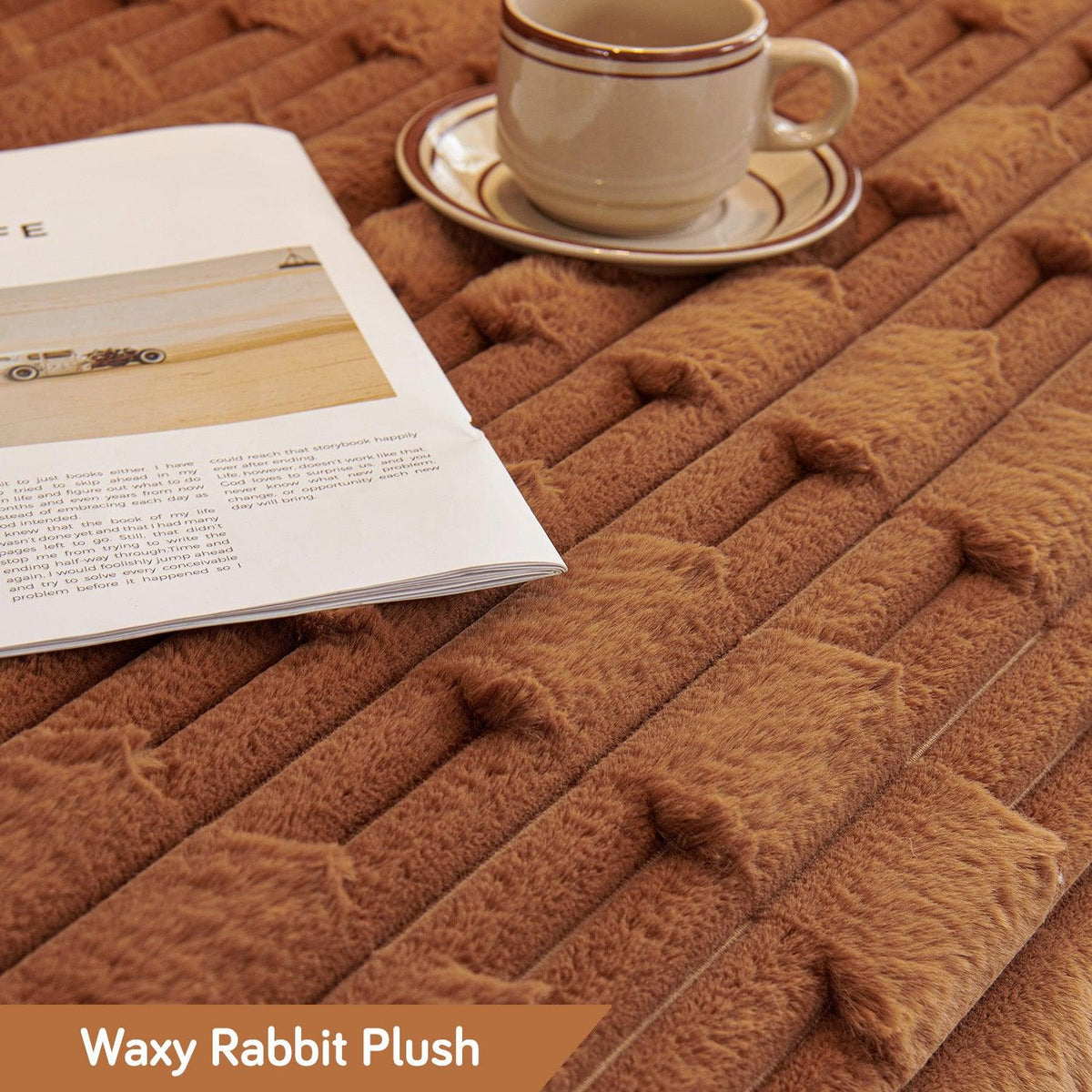 Smooth Russet Brown Luxury Waxy Faux Rabbit Fluffy Plush Sofa Throw