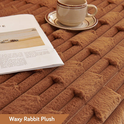 Luxury Waxy Faux Rabbit Fluffy Plush Sofa Throw, Russet Brown - HOKIPO | Har Ghar ka Humsafar