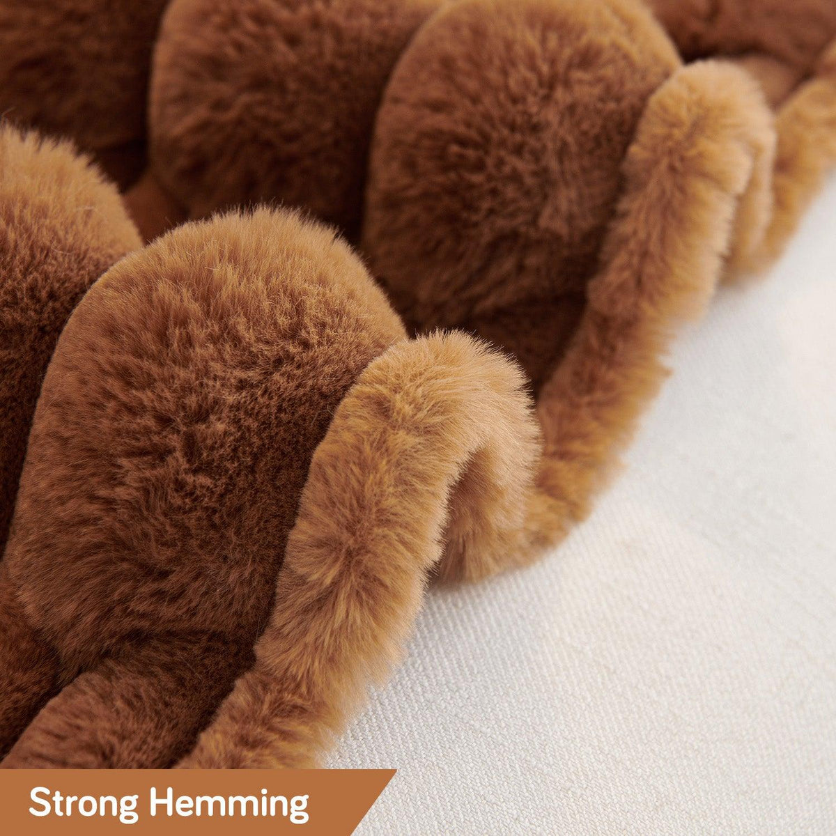 Strong Hemming Russet Brown Luxury Waxy Faux Rabbit Fluffy Plush Sofa Throw | HOKIPO