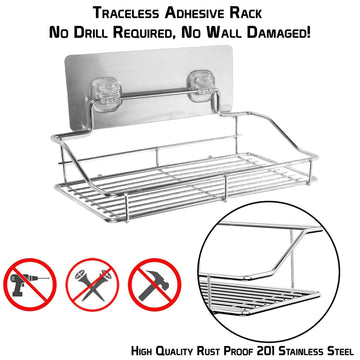 Magic Sticker Self Adhesive Kitchen Bathroom Shelf, stainless steel metal stand - HOKIPO | Har Ghar ka Humsafar