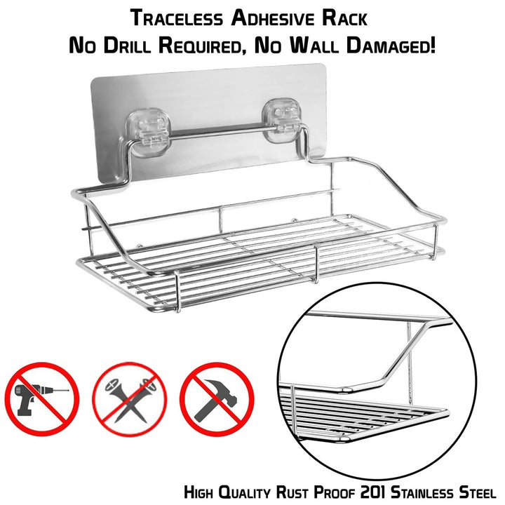 Magic Sticker Self Adhesive Kitchen Bathroom Shelf, stainless steel metal stand - HOKIPO | Har Ghar ka Humsafar