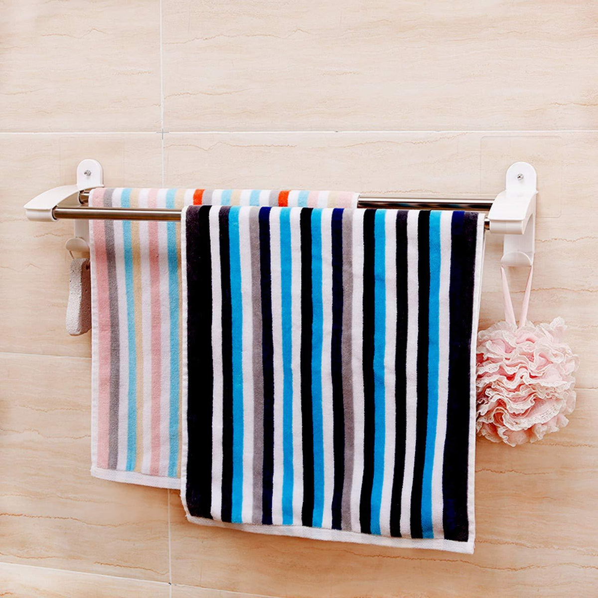 Buy 2 layer wall mounted bathroom rack for clothes and towels | HOKIPO