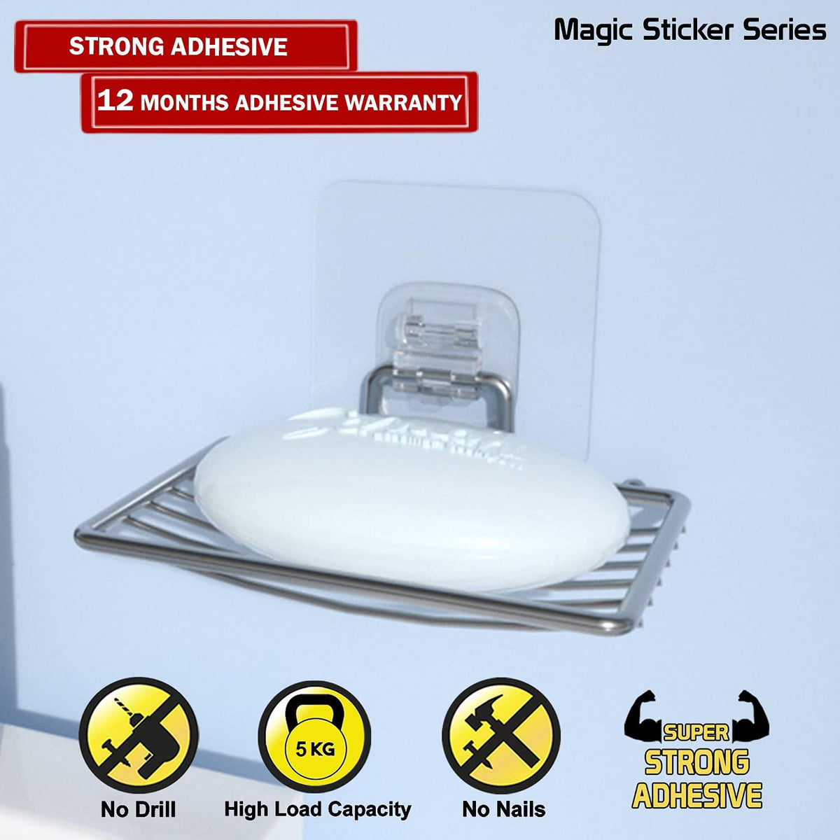 Wall mounted stainless steel soap tray for bathroom, washroom and kitchen wall | HOKIPO