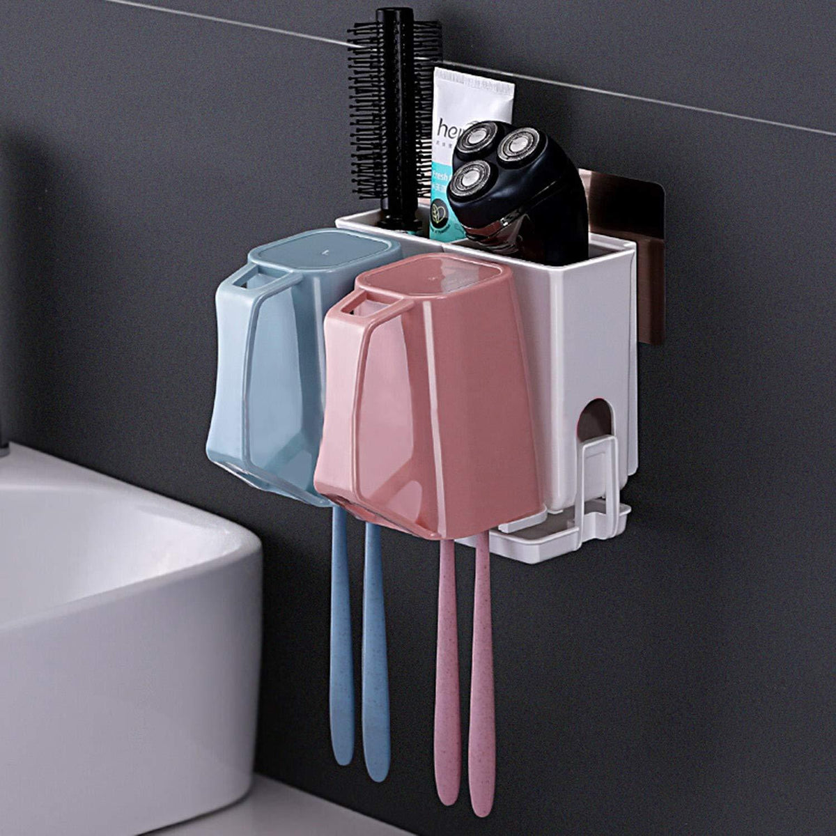 Magic Sticker Series No Drill Bathroom Toothbrush Stand Rack - HOKIPO | Har Ghar ka Humsafar