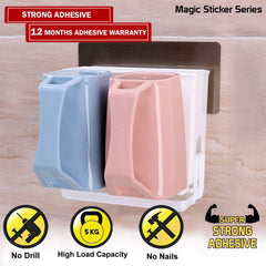 Magic Sticker Series No Drill Bathroom Toothbrush Stand Rack - HOKIPO | Har Ghar ka Humsafar