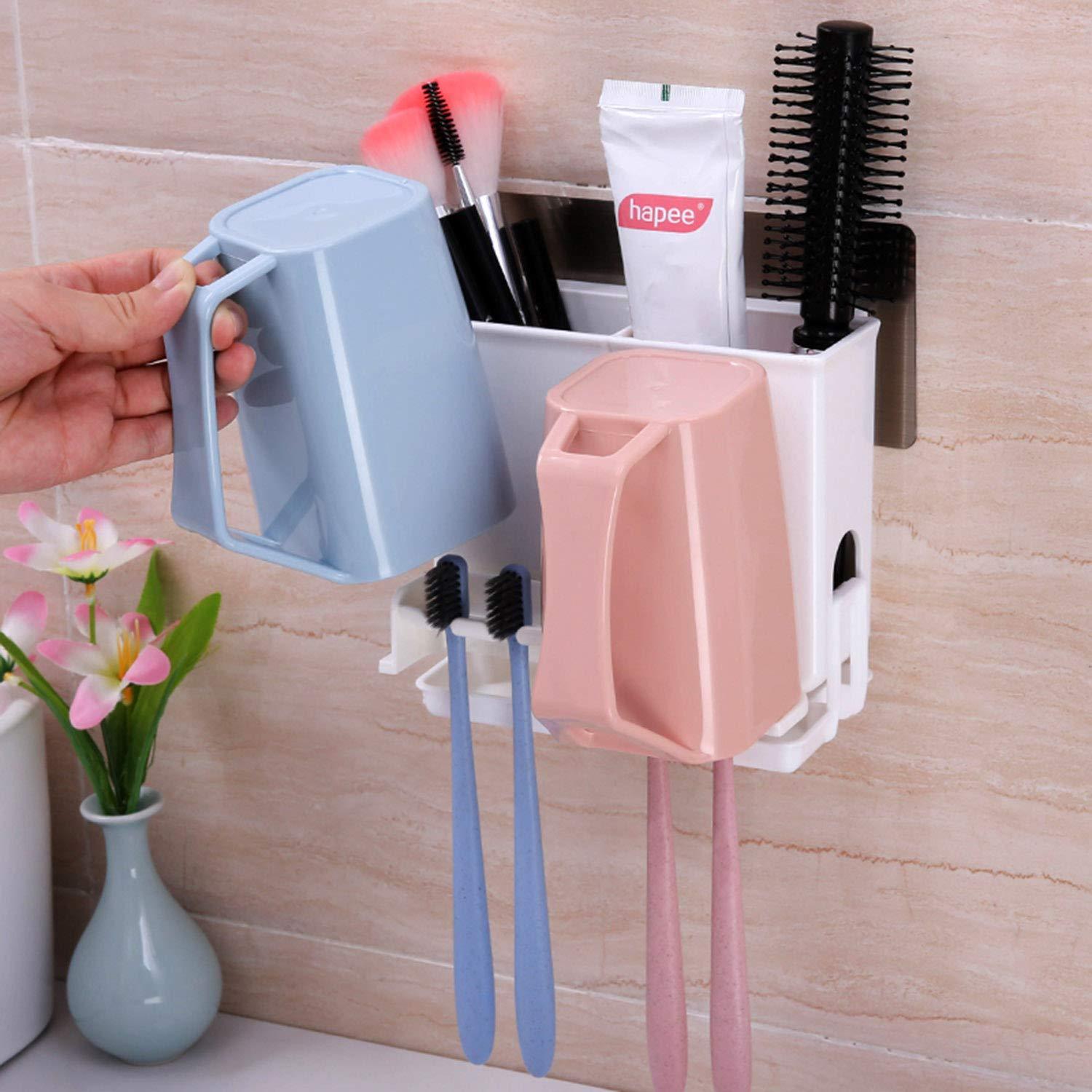 Magic Sticker Series No Drill Bathroom Toothbrush Stand Rack - HOKIPO | Har Ghar ka Humsafar